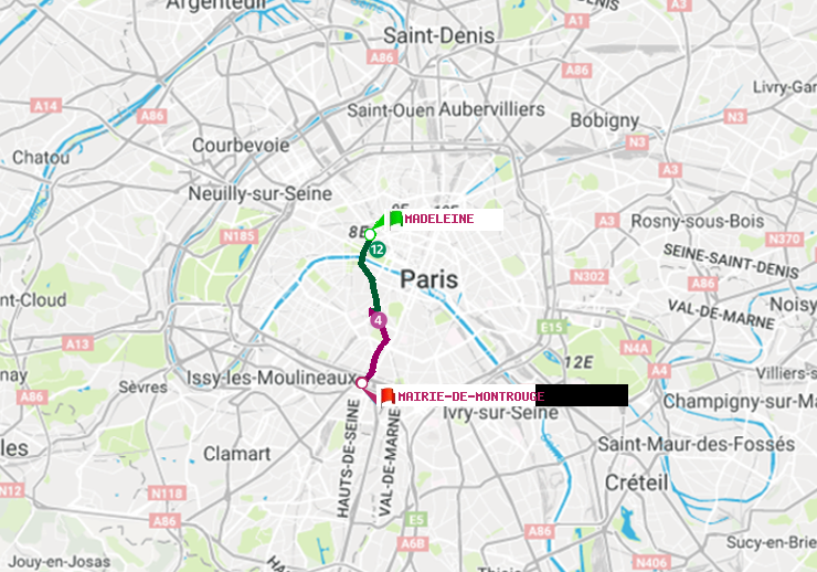 plan itinéraire ratp de Madeleine à Mairie de Montrouge
