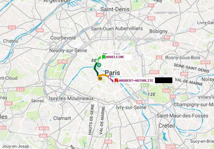 plan itinéraire ratp de Madeleine à Maubert-Mutualité