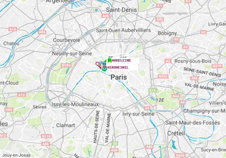 plan itinéraire ratp de Madeleine à Miromesnil