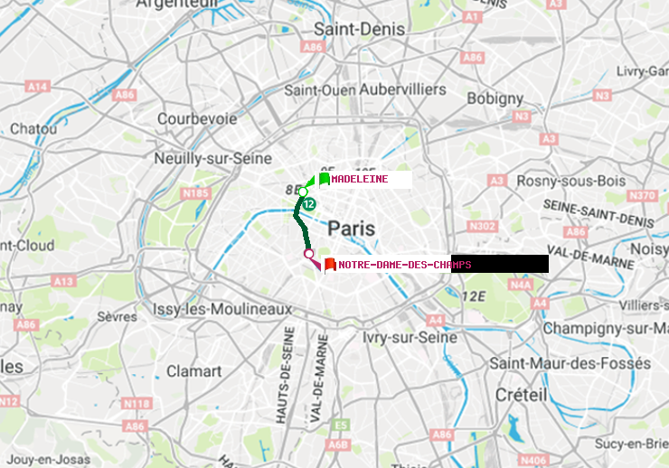 plan itinéraire ratp de Madeleine à Notre-Dame des Champs