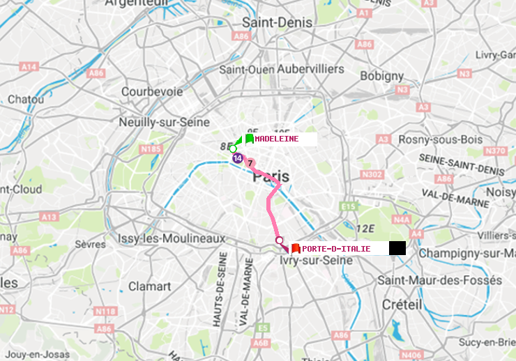 plan itinéraire ratp de Madeleine à Porte d