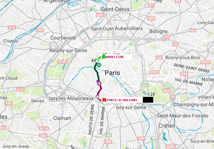 plan itinéraire ratp de Madeleine à Porte d