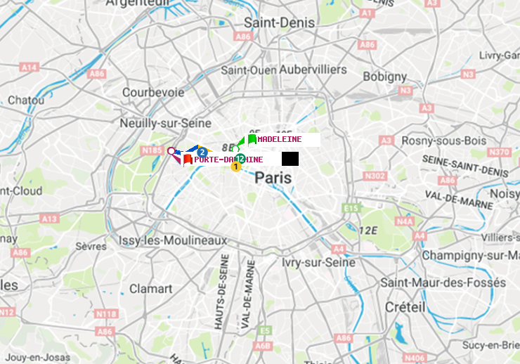 plan itinéraire ratp de Madeleine à Porte Dauphine (Maréchal de Lattre de Tassigny)
