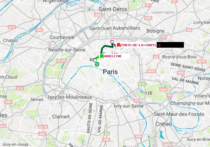 plan itinéraire ratp de Madeleine à Porte de la Chapelle