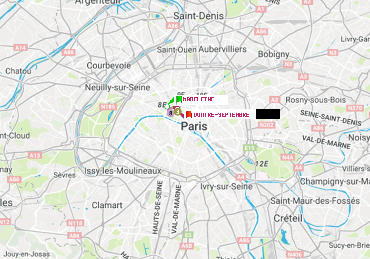 plan itinéraire ratp de Madeleine à Quatre Septembre