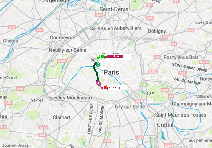 plan itinéraire ratp de Madeleine à Raspail