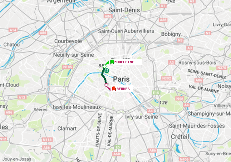 plan itinéraire ratp de Madeleine à Rennes