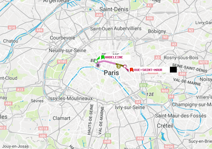 plan itinéraire ratp de Madeleine à Rue Saint-Maur