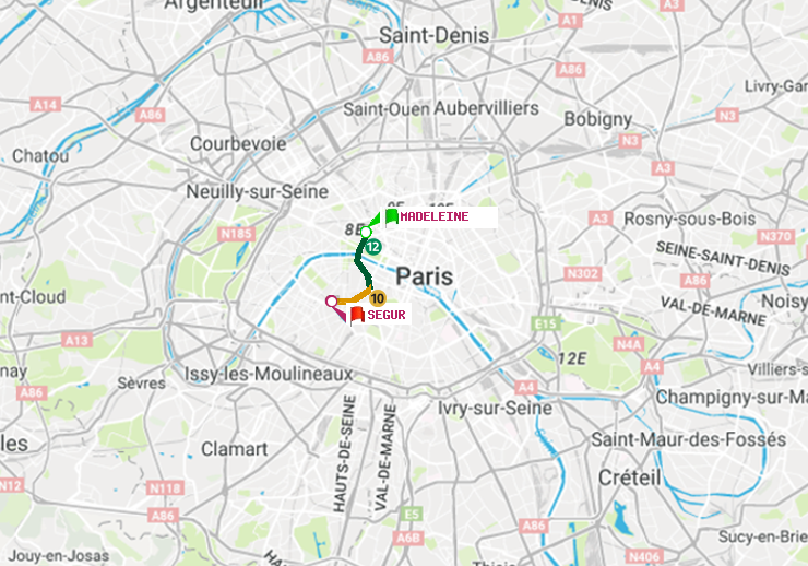 plan itinéraire ratp de Madeleine à Ségur