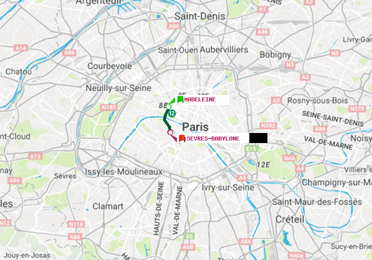 plan itinéraire ratp de Madeleine à Sèvres-Babylone