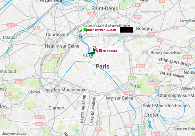 plan itinéraire ratp de Mairie de Clichy à Abbesses