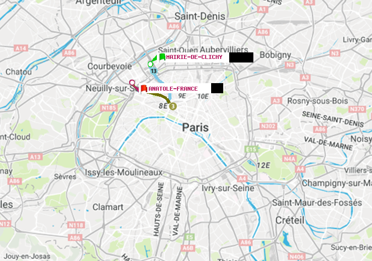 plan itinéraire ratp de Mairie de Clichy à Anatole-France