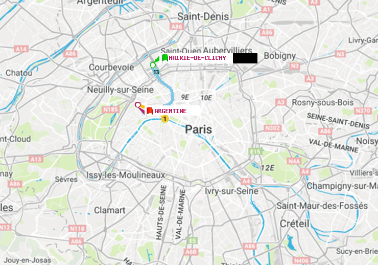 plan itinéraire ratp de Mairie de Clichy à Argentine