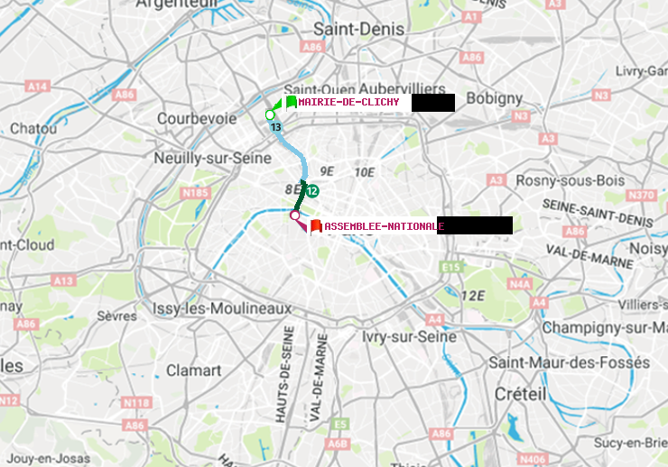 plan itinéraire ratp de Mairie de Clichy à Assemblée Nationale
