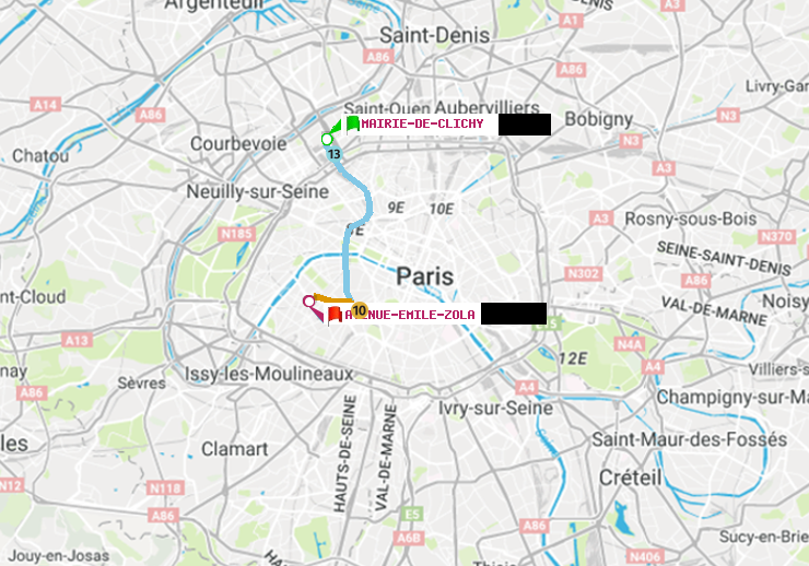 plan itinéraire ratp de Mairie de Clichy à Avenue Emile-Zola