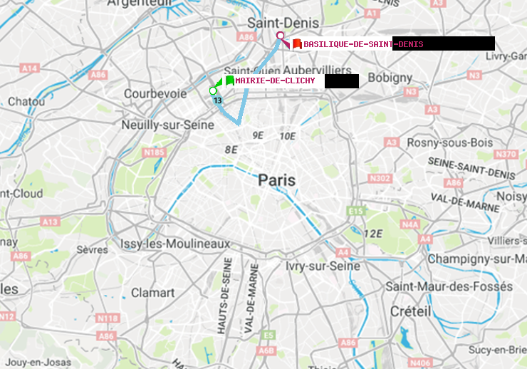 plan itinéraire ratp de Mairie de Clichy à Basilique de Saint-Denis