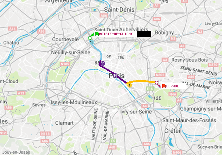 plan itinéraire ratp de Mairie de Clichy à Bérault