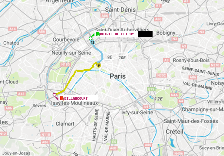 plan itinéraire ratp de Mairie de Clichy à Billancourt