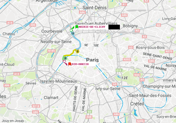 plan itinéraire ratp de Mairie de Clichy à Bir-Hakeim (Grenelle)