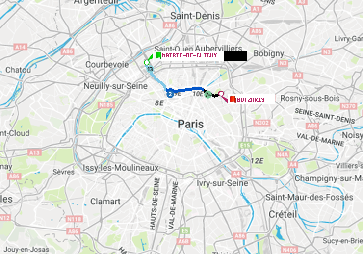 plan itinéraire ratp de Mairie de Clichy à Botzaris