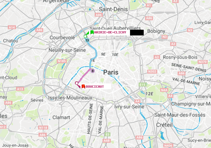 plan itinéraire ratp de Mairie de Clichy à Boucicaut