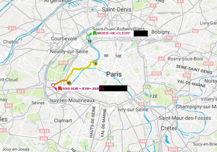 plan itinéraire ratp de Mairie de Clichy à Boulogne-Jean-Jaurès
