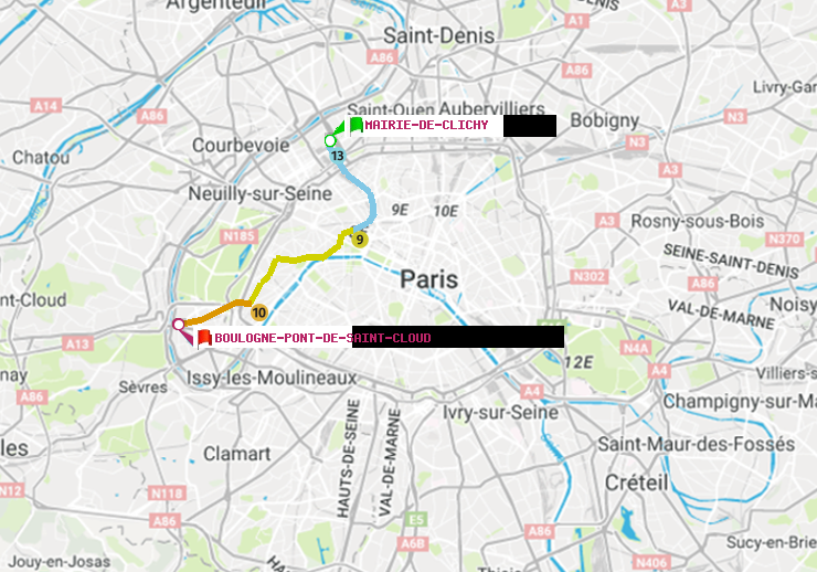 plan itinéraire ratp de Mairie de Clichy à Boulogne Pont de Saint-Cloud