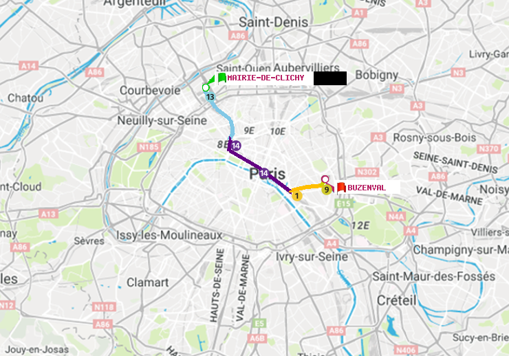 plan itinéraire ratp de Mairie de Clichy à Buzenval