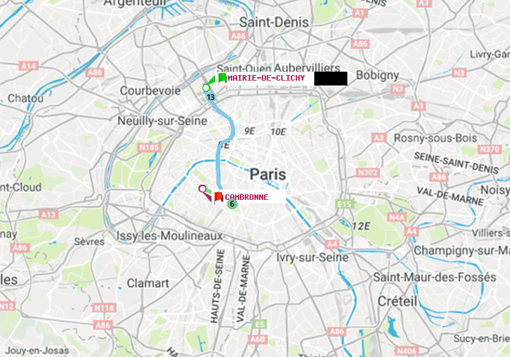 plan itinéraire ratp de Mairie de Clichy à Cambronne