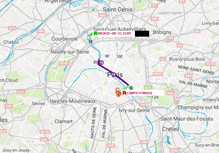 plan itinéraire ratp de Mairie de Clichy à Campo-Formio