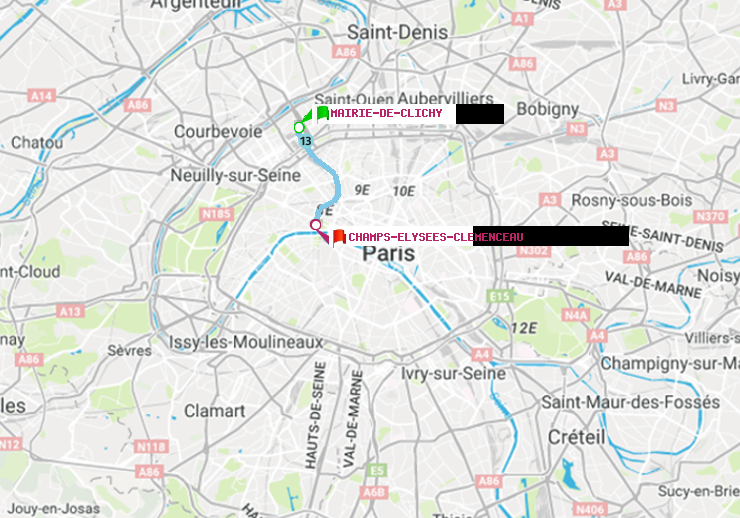plan itinéraire ratp de Mairie de Clichy à Champs-Elysées-Clémenceau