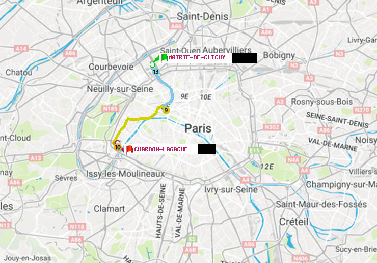 plan itinéraire ratp de Mairie de Clichy à Chardon-Lagache