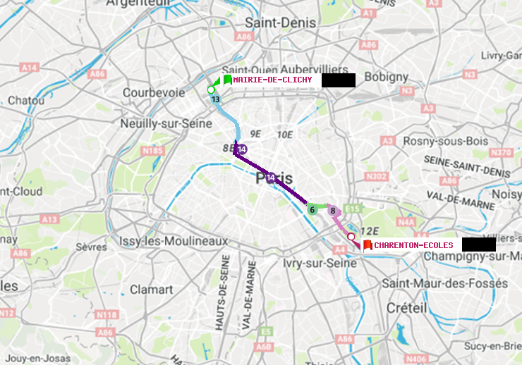 plan itinéraire ratp de Mairie de Clichy à Charenton-Ecoles