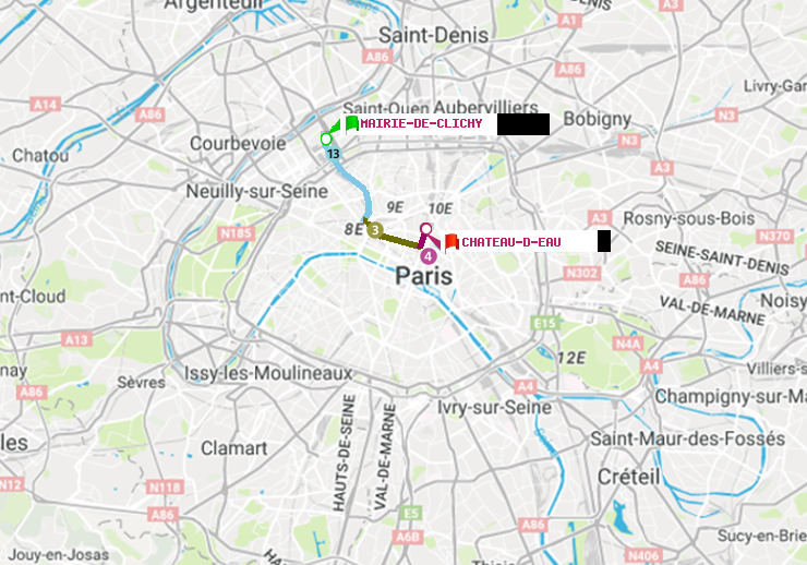 plan itinéraire ratp de Mairie de Clichy à Château d