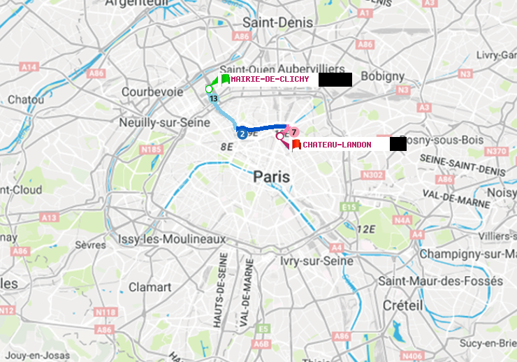 plan itinéraire ratp de Mairie de Clichy à Château Landon