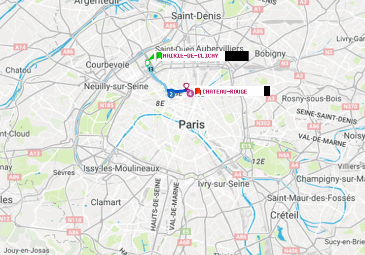 plan itinéraire ratp de Mairie de Clichy à Château Rouge