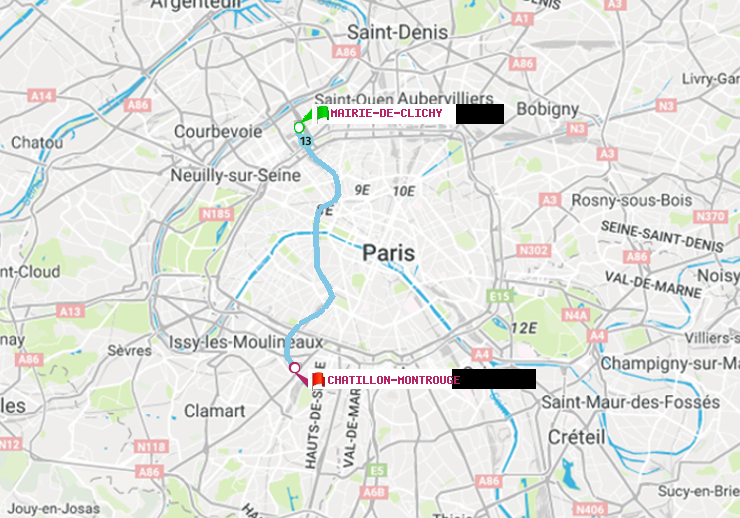 plan itinéraire ratp de Mairie de Clichy à Châtillon Montrouge