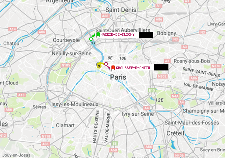 plan itinéraire ratp de Mairie de Clichy à Chaussée d