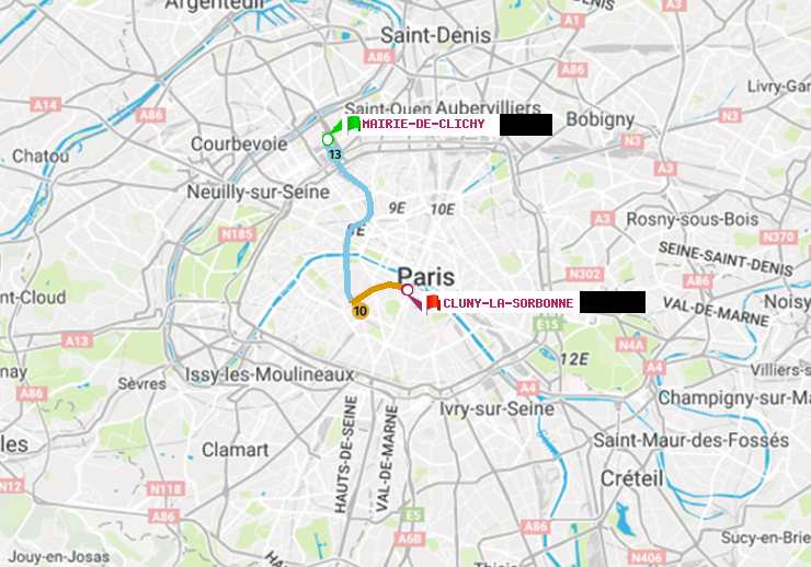 plan itinéraire ratp de Mairie de Clichy à Cluny-La Sorbonne
