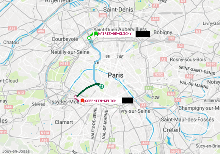 plan itinéraire ratp de Mairie de Clichy à Corentin-Celton