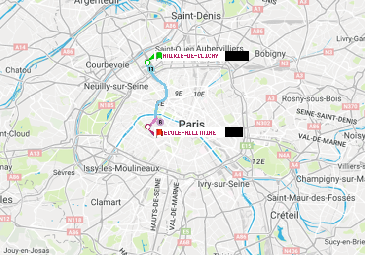 plan itinéraire ratp de Mairie de Clichy à Ecole Militaire