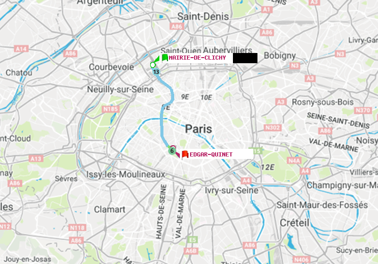 plan itinéraire ratp de Mairie de Clichy à Edgar-Quinet