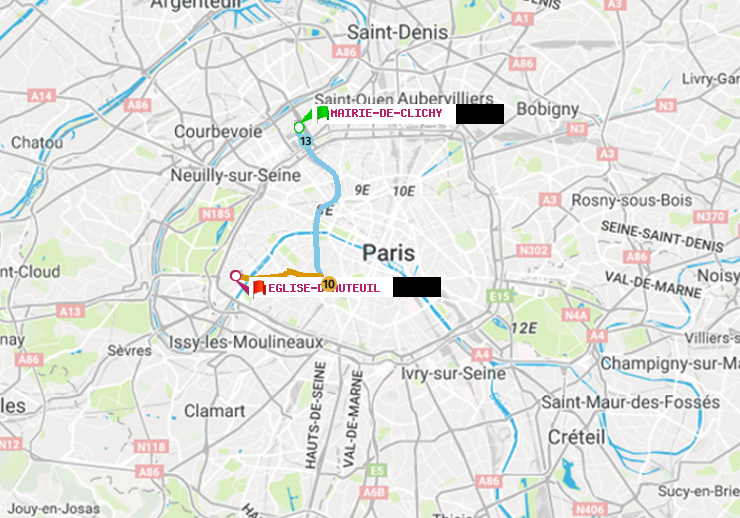 plan itinéraire ratp de Mairie de Clichy à Eglise d