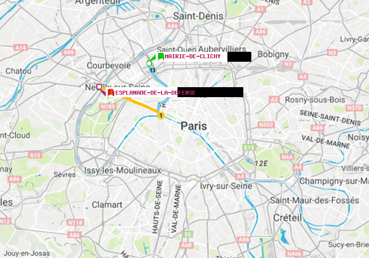 plan itinéraire ratp de Mairie de Clichy à Esplanade de la Défense
