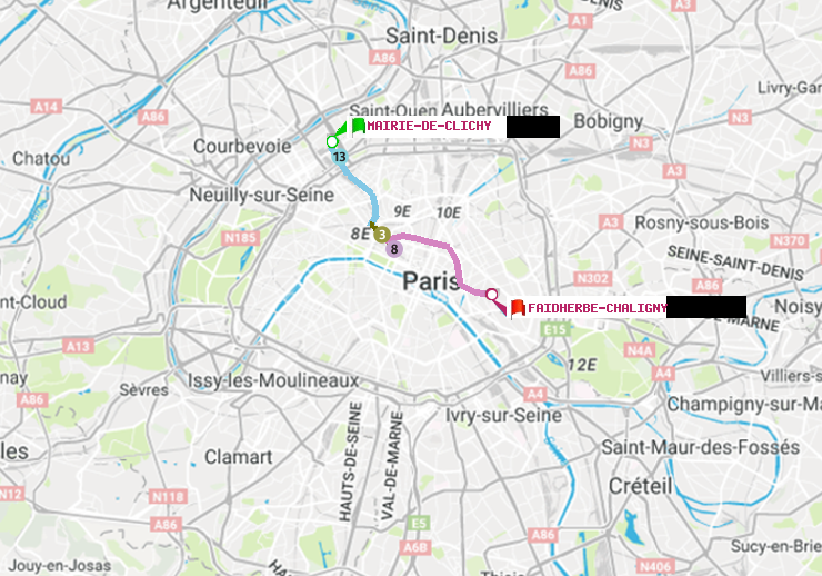 plan itinéraire ratp de Mairie de Clichy à Faidherbe-Chaligny