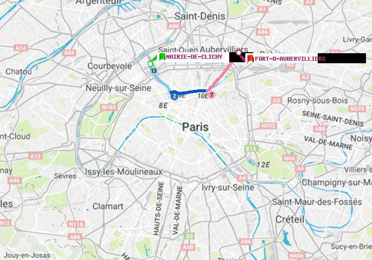 plan itinéraire ratp de Mairie de Clichy à Fort d