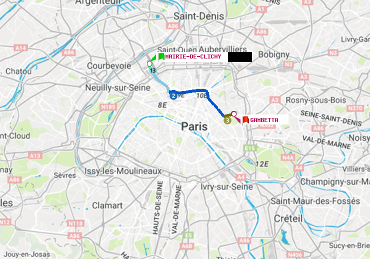 plan itinéraire ratp de Mairie de Clichy à Gambetta
