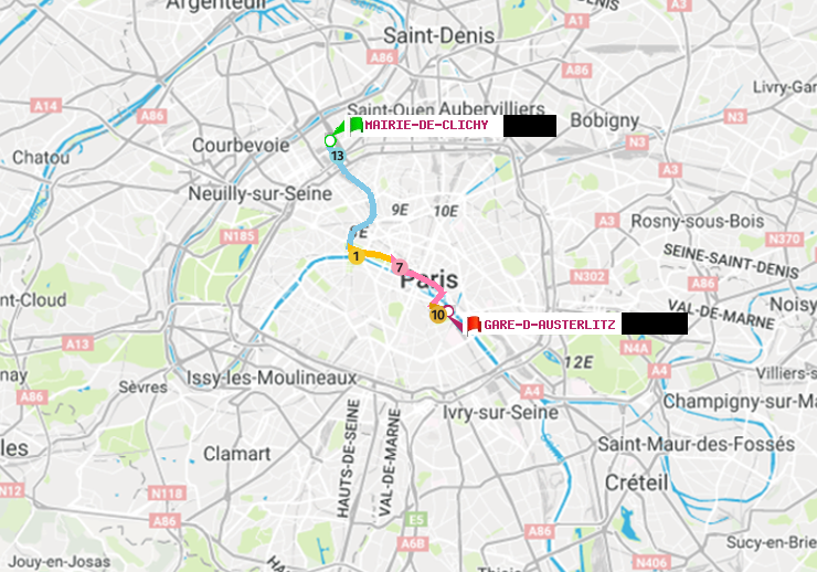 plan itinéraire ratp de Mairie de Clichy à Gare d