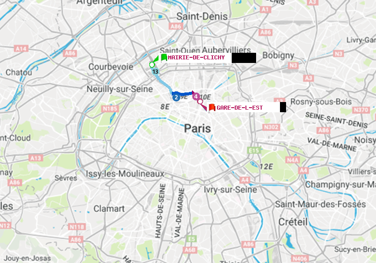 plan itinéraire ratp de Mairie de Clichy à Gare de l