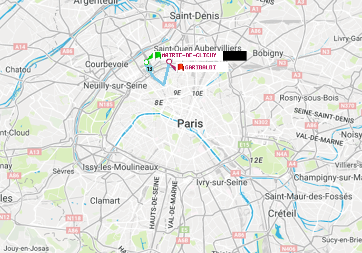 plan itinéraire ratp de Mairie de Clichy à Garibaldi